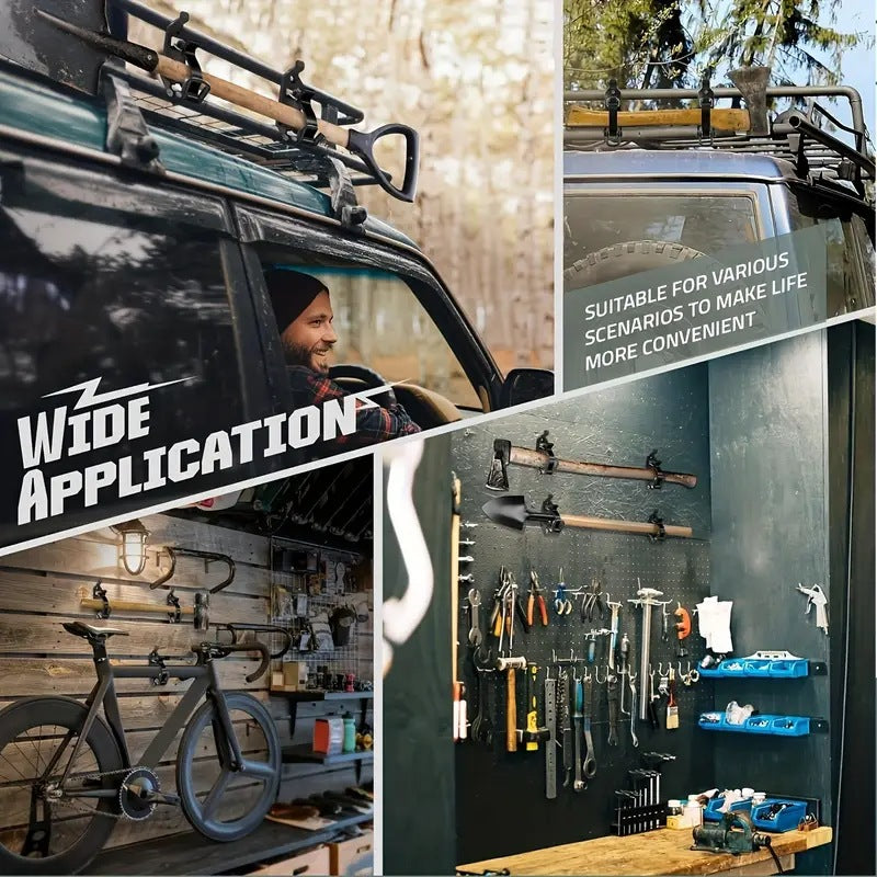 🛠️Metal Rubber Shovel Mount for Roof Rack & Truck Bed🔩Truck Jeep Offroad Roof Rack Axe Shovel Mount⚙️ Quick Fist Mounting Clamps