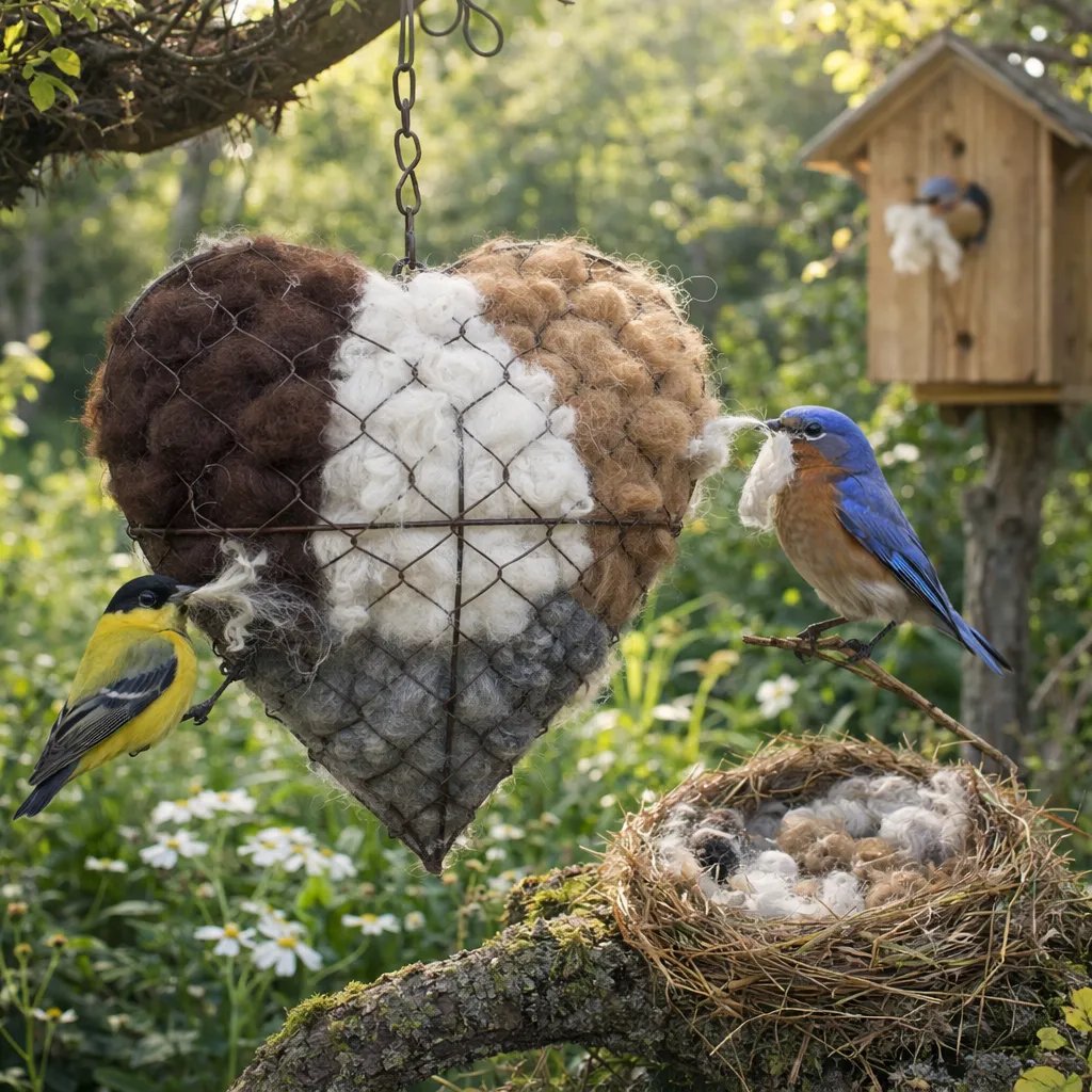 🕊️ Handmade Alpaca Fiber Bird Nesting Heart for Birds