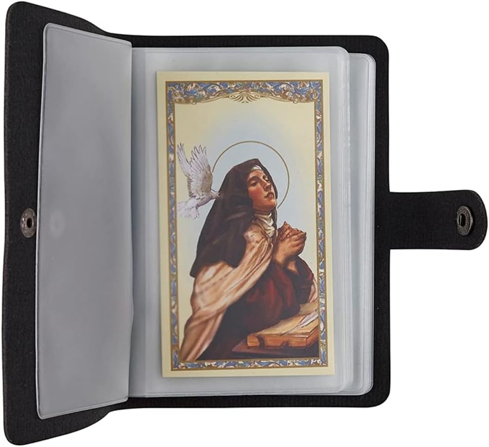 ✝️Holy Card Holder – Genuine Leather Catholic Prayer Card Organizer with 54 Prayer Cards | Snap Closure