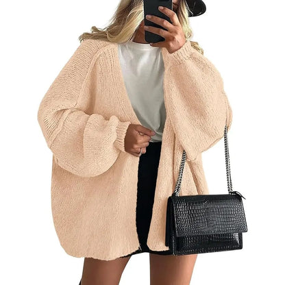 Women's Oversized Cardigan Sweater Fall Long Lantern Sleeve Knit Open Front Lightweight Sweater Knitwear Tops