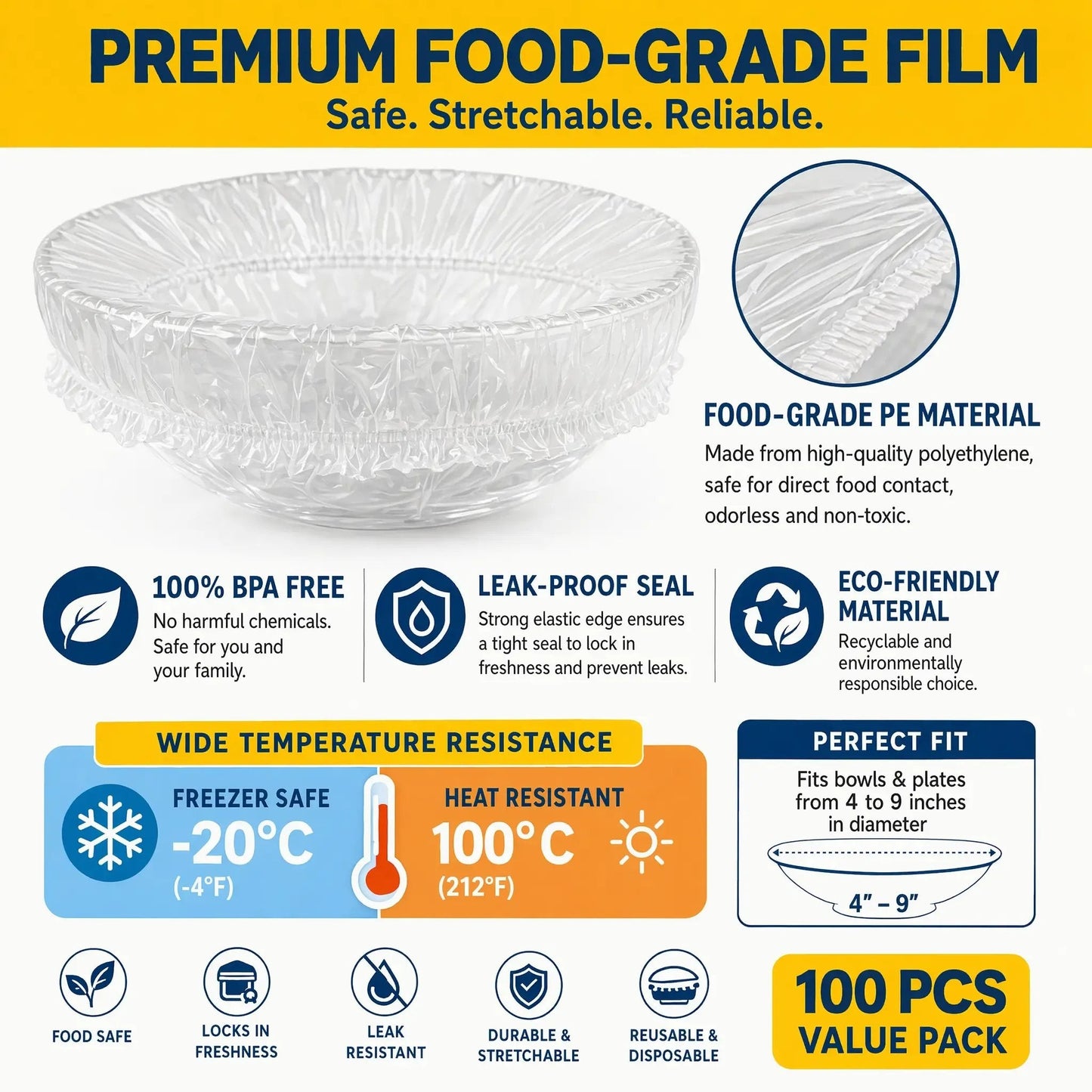 🔥Buy More Save More🔥100pcs Medium Reusable Elastic Plastic Bowl Covers - Kitchen Bread Proofing