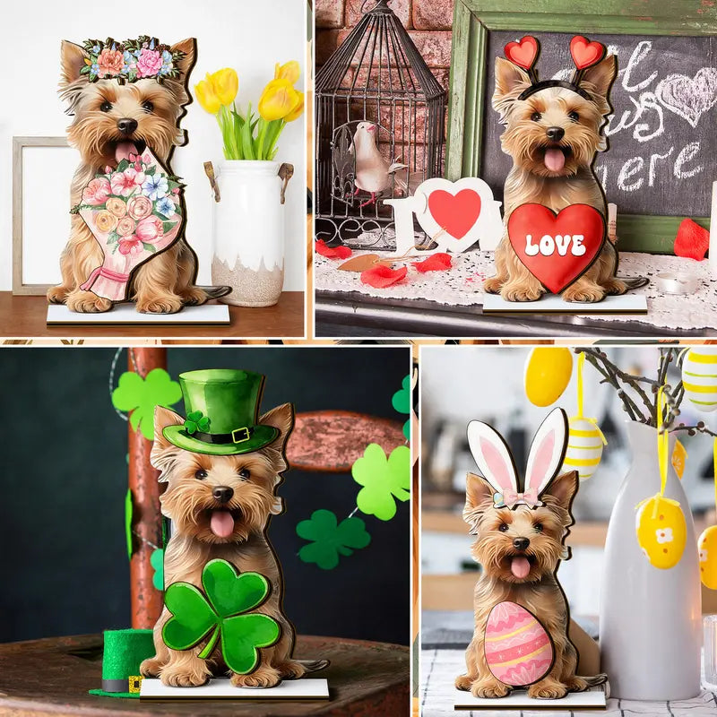 🎁 Cute Animal Wooden Desk Sign🐾 Interchangeable Seasonal Decor for Pet Lovers