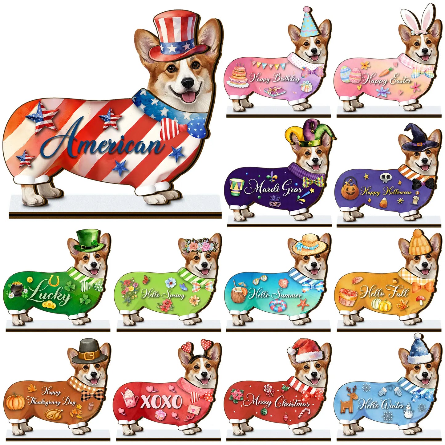🎁 Cute Animal Wooden Desk Sign🐾 Interchangeable Seasonal Decor for Pet Lovers