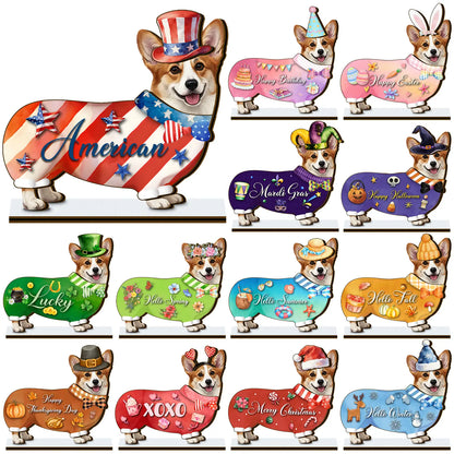 🎁 Cute Animal Wooden Desk Sign🐾 Interchangeable Seasonal Decor for Pet Lovers