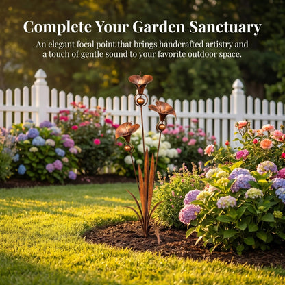⏰Limited Time Special Offer✈️Free Shipping🏡 3 Calla Lilies Flamed Copper Stake Decor with Wind Bells 🔔
