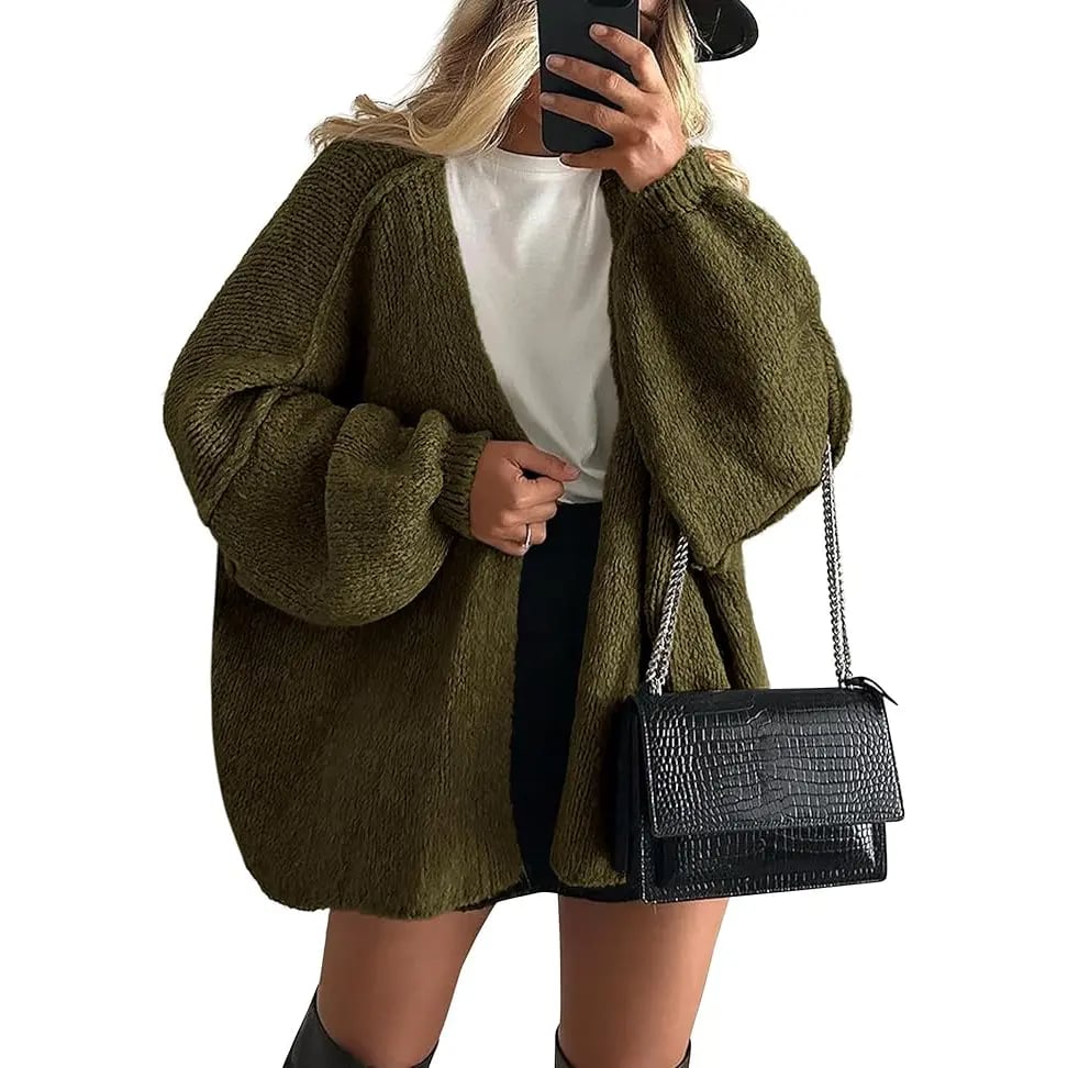 Women's Oversized Cardigan Sweater Fall Long Lantern Sleeve Knit Open Front Lightweight Sweater Knitwear Tops