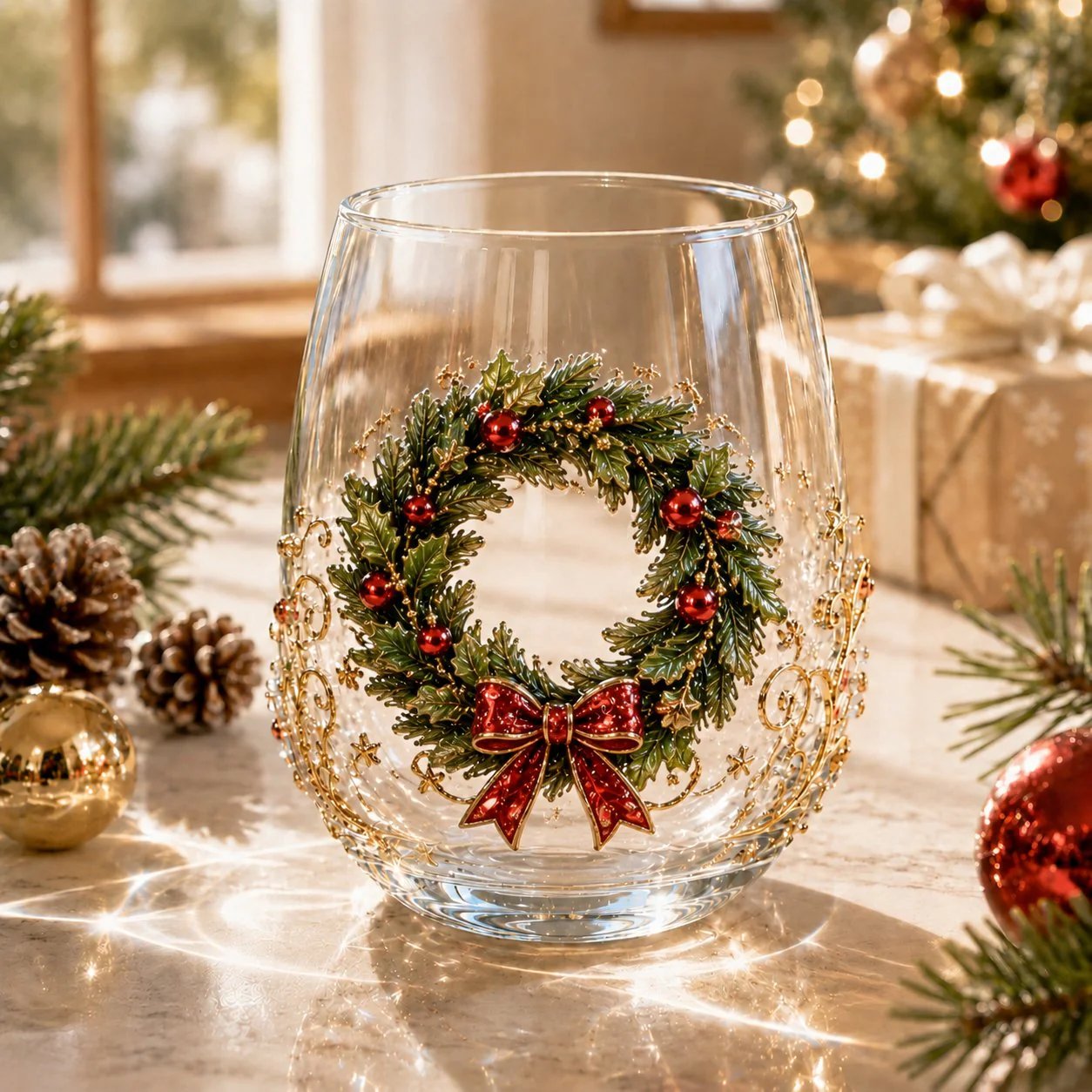 🎅Christmas Early Bird Sale🎄 Christmas Glass Art Cup | Luxury Raised Holiday Glassware for Drinks, Decor & Christmas Gifts 🎁