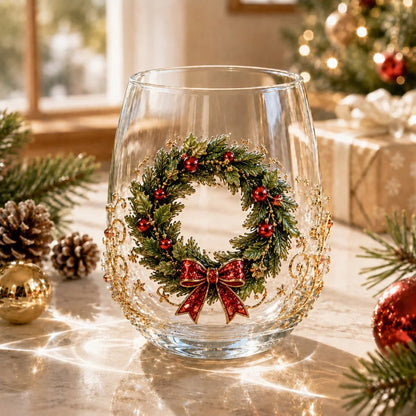🎅Christmas Early Bird Sale🎄 Christmas Glass Art Cup | Luxury Raised Holiday Glassware for Drinks, Decor & Christmas Gifts 🎁