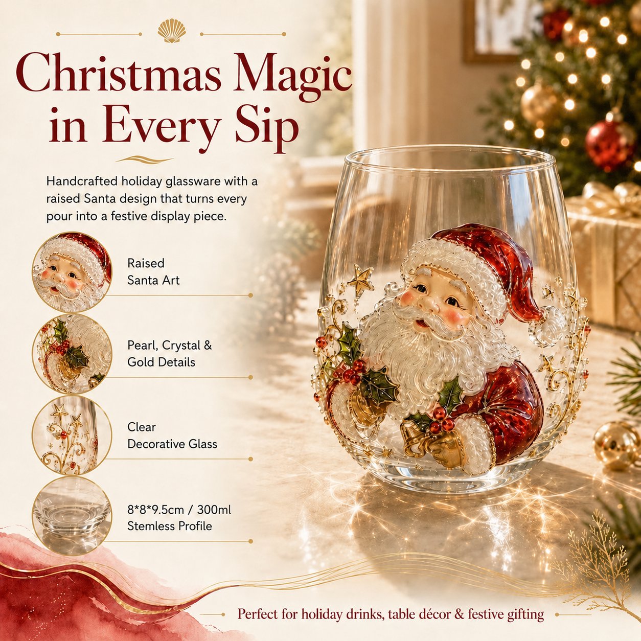 🎅Christmas Early Bird Sale🎄 Christmas Glass Art Cup | Luxury Raised Holiday Glassware for Drinks, Decor & Christmas Gifts 🎁