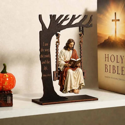 ✝️ Jesus Swing Ornament – Faith Table Decor | Christian Bible Verse Home Decoration