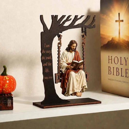 ✝️ Jesus Swing Ornament – Faith Table Decor | Christian Bible Verse Home Decoration