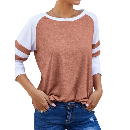 Women's Color Block Long Sleeve Baseball T-Shirt | Casual Raglan Top