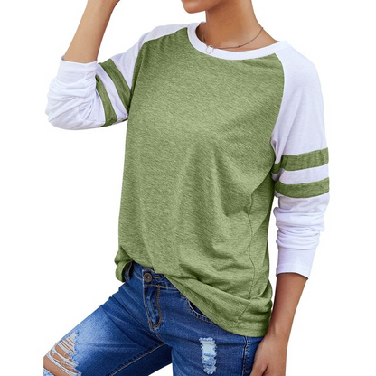 Women's Color Block Long Sleeve Baseball T-Shirt | Casual Raglan Top