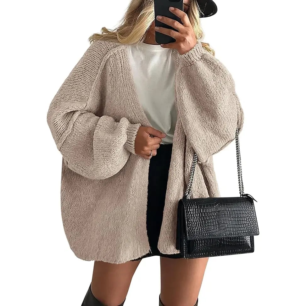 Women's Oversized Cardigan Sweater Fall Long Lantern Sleeve Knit Open Front Lightweight Sweater Knitwear Tops