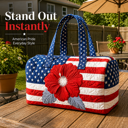 The Perfect Gift for Patriots 🎁🇺🇸 Handcrafted Quilted Tote with 3D Floral Flag 🌸
