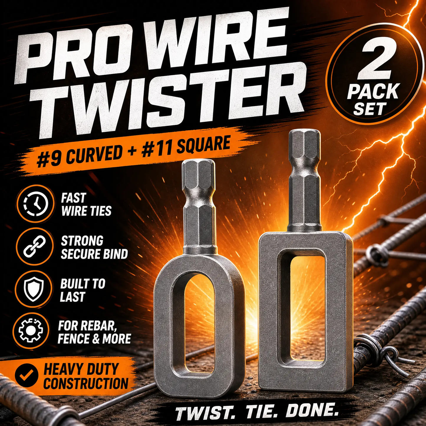 🔩 Heavy-Duty Wire Twister Tool for Drill ⚙️, High-Carbon Steel Rebar Tie Wire Twisting Bit, Fast Wire Tying Attachment for Construction 🏗️, Fencing 🚧, and Gardening 🌱