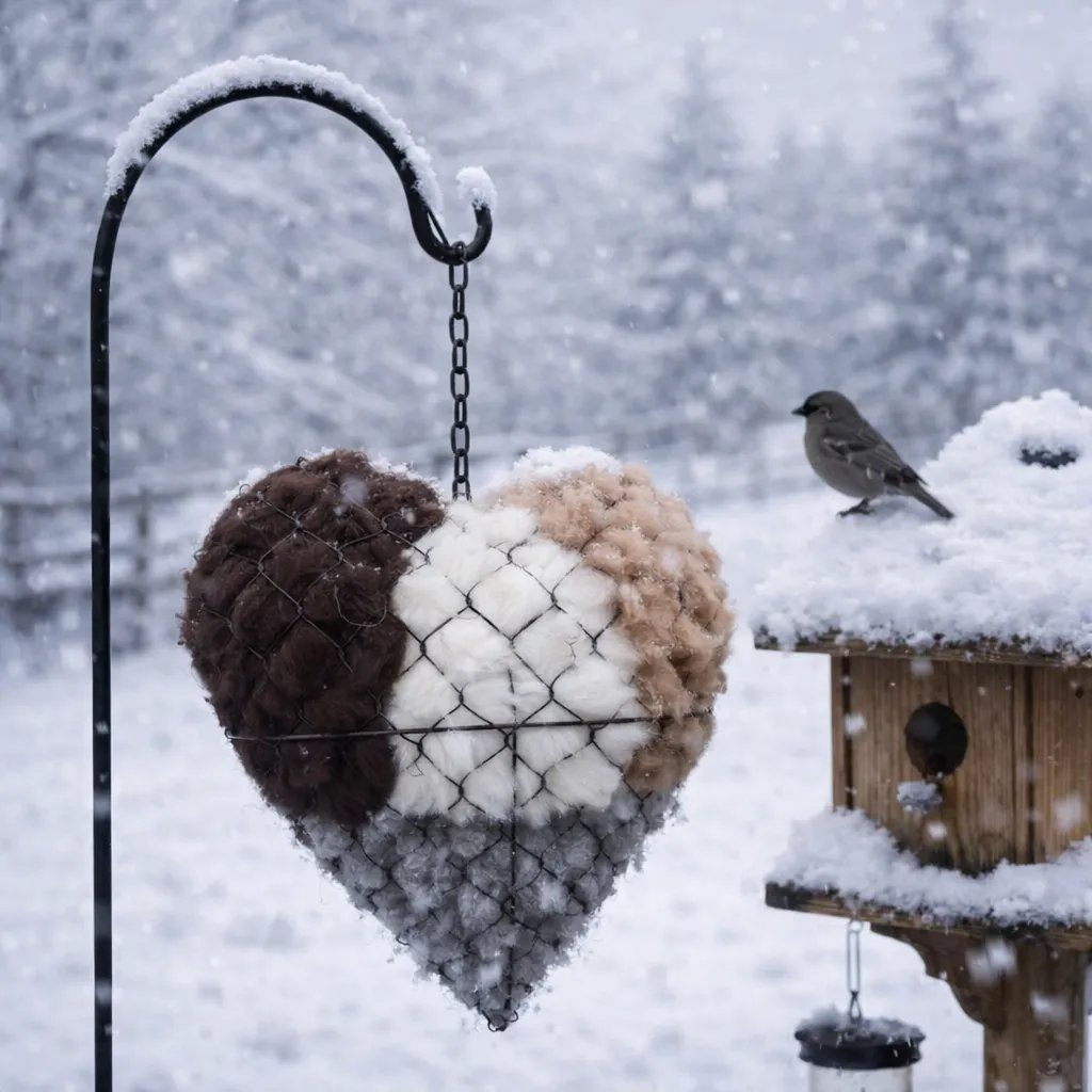🕊️ Handmade Alpaca Fiber Bird Nesting Heart for Birds