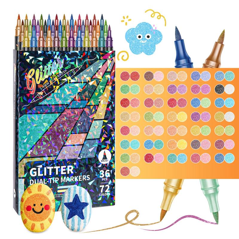 🎨Glitter Effect Brush Markers🥇✨: Create Sparkling Art Smoothly 🥳(🌈24-96 Colors | Smooth No Clog | No Bleed Through📝