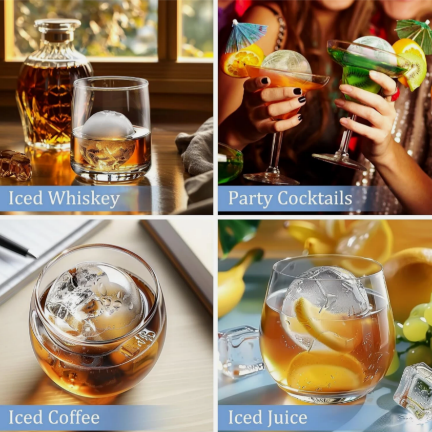 6-Pack Ice Ball Molds - 2.4" Large Spherical Ice Cube Trays for Whiskey & Cocktails, Reusable Silicone Freezer Mold for Cold Drinks, Baby Food, Hockey Puck Ice