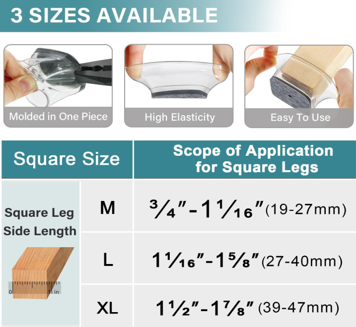 🛡️ 24Pcs Square Chair Leg Floor Protectors – Multi-Surface Protection