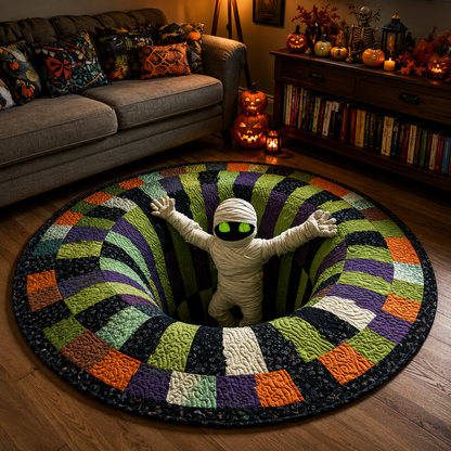 🔥3D Skeleton Vortex Quilted Round Halloween Rug