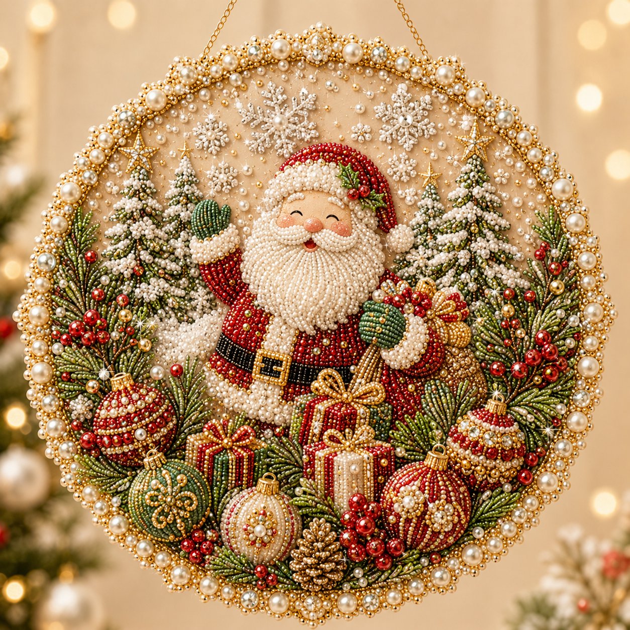 🌸🌻🍂🎄✨ Four Seasons & Holiday Pearl Art Hanging Wreath Kit | Luxury Flocked Canvas with Scratch-Resistant Non-Fading Pearl Beads DIY Handmade Seasonal Decor 💎