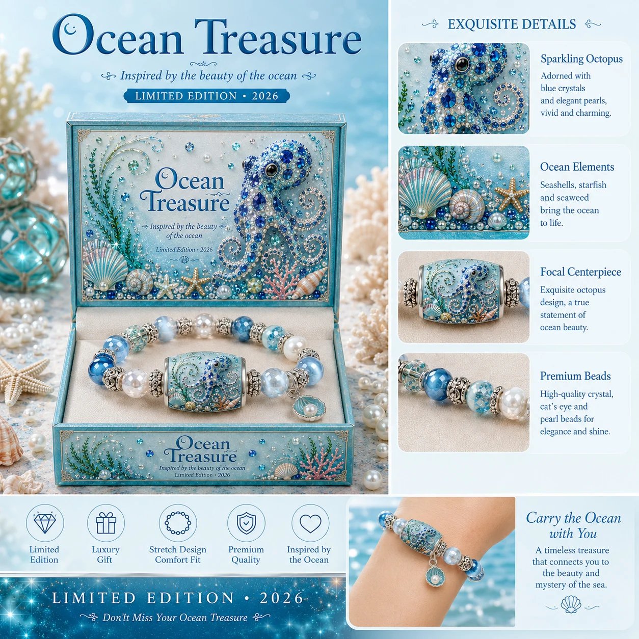 🌊 Last Day 49% OFF – Ocean Theme Charm Bracelet Collection | Blue Beaded Marine Life Jewelry Inspired by the Sea 💙🐚