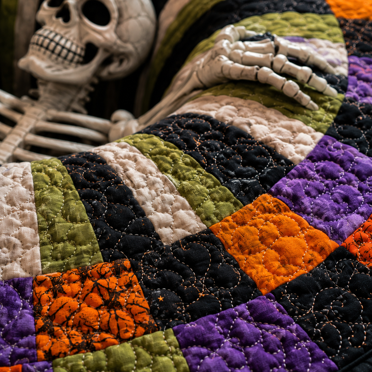 🔥3D Skeleton Vortex Quilted Round Halloween Rug