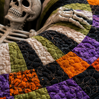 🔥3D Skeleton Vortex Quilted Round Halloween Rug