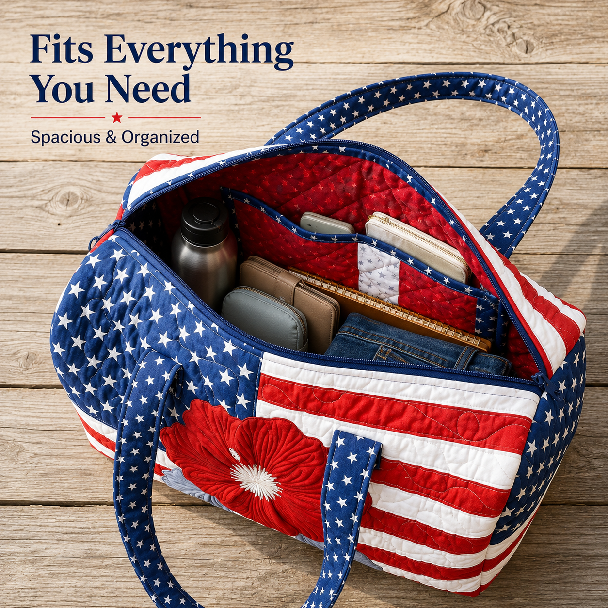 The Perfect Gift for Patriots 🎁🇺🇸 Handcrafted Quilted Tote with 3D Floral Flag 🌸