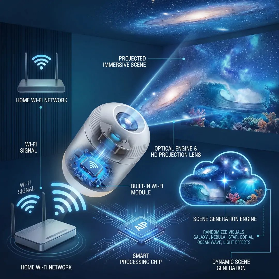 🌌 Mini Galaxy Star Projector – Dynamic Ambient Lighting for Bedrooms, Cars & Relaxing Spaces