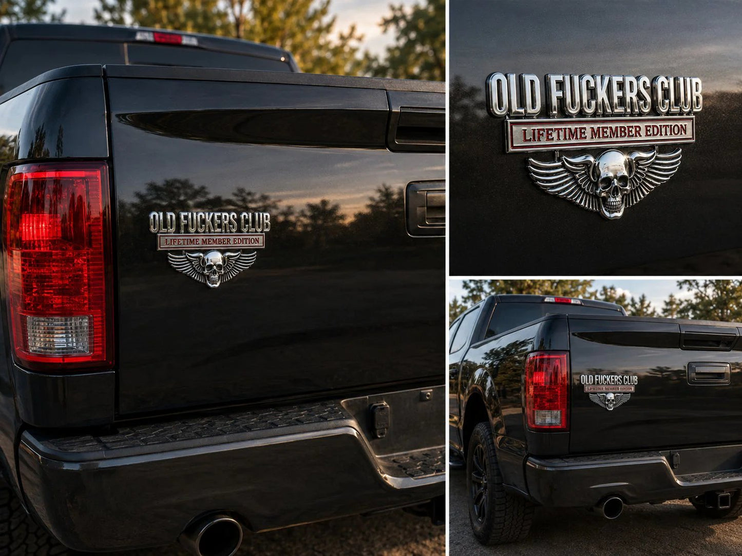 💀 OLD F*CKERS CLUB Metal Car Emblem | Chrome Peel-and-Stick Badge for Trucks, SUVs, Toolboxes & Garages 😎