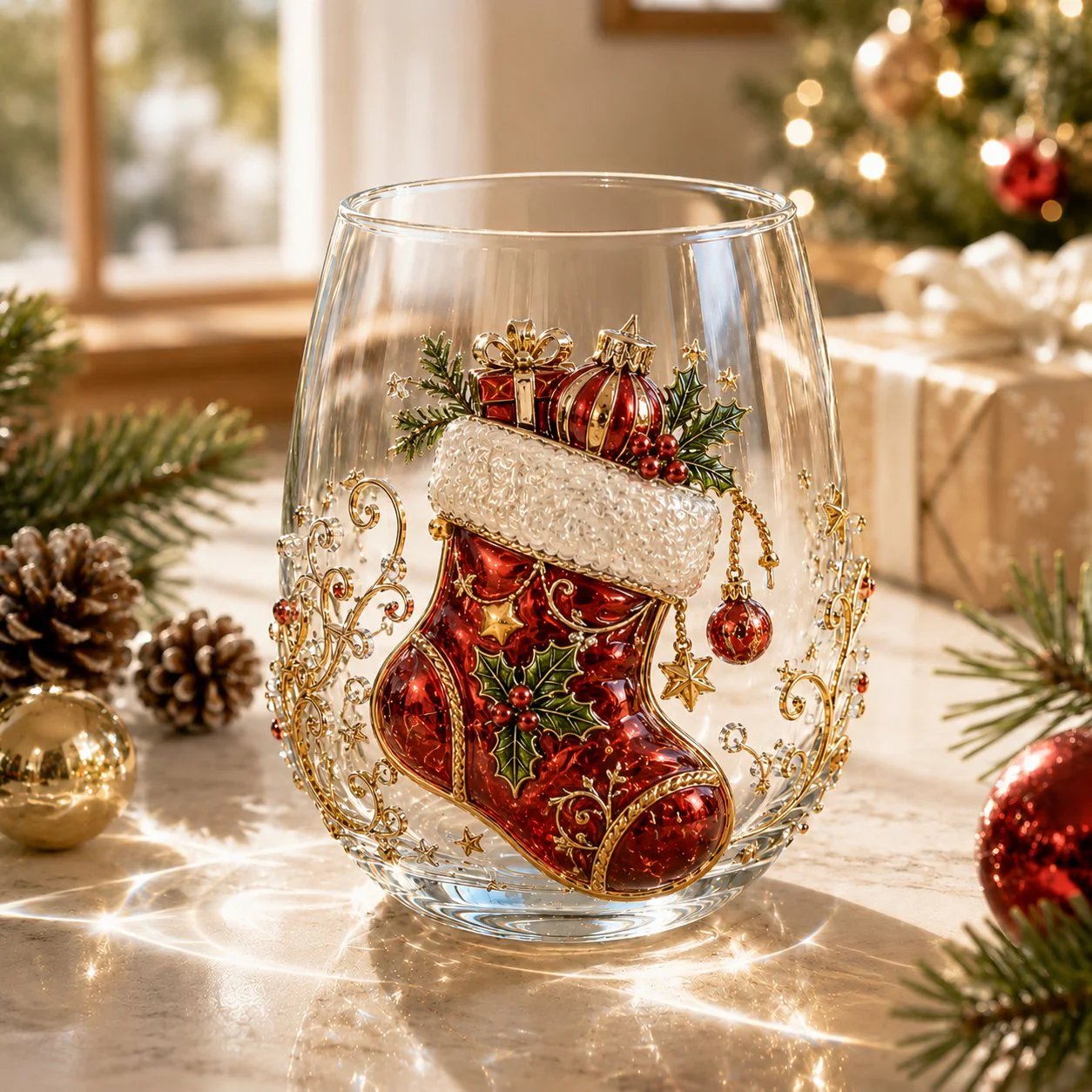 🎅Christmas Early Bird Sale🎄 Christmas Glass Art Cup | Luxury Raised Holiday Glassware for Drinks, Decor & Christmas Gifts 🎁