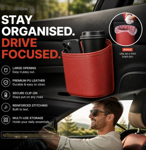 🥳2026 HOT SALE🥳💞50K+ SOLD!🚗🧺 50% OFF! Leather Car Door Cup Holder – Wide‑mouth opening, easy reach for drinks & phone. Clip‑on secure fit. PU leather, tough & stylish. 🛡️✨