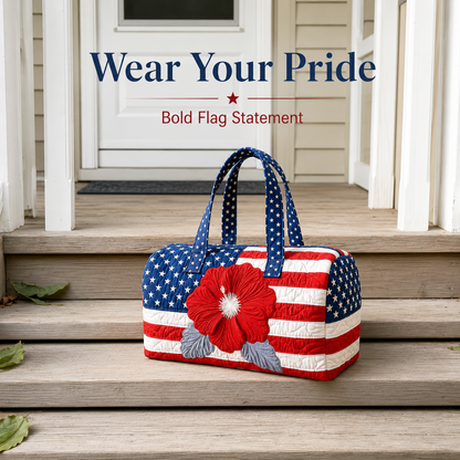 The Perfect Gift for Patriots 🎁🇺🇸 Handcrafted Quilted Tote with 3D Floral Flag 🌸