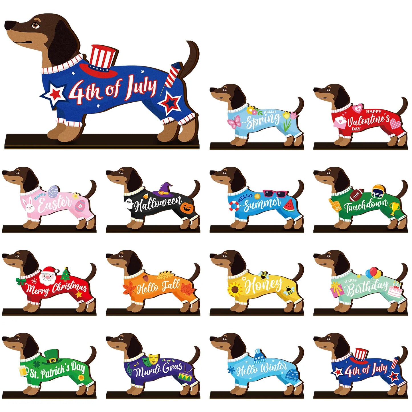 🎁 Cute Animal Wooden Desk Sign🐾 Interchangeable Seasonal Decor for Pet Lovers
