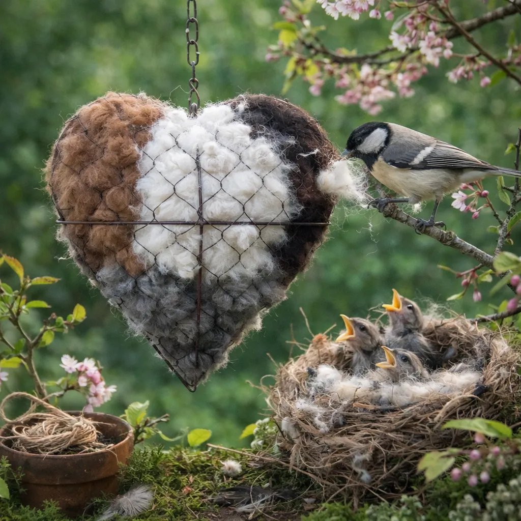 🕊️ Handmade Alpaca Fiber Bird Nesting Heart for Birds