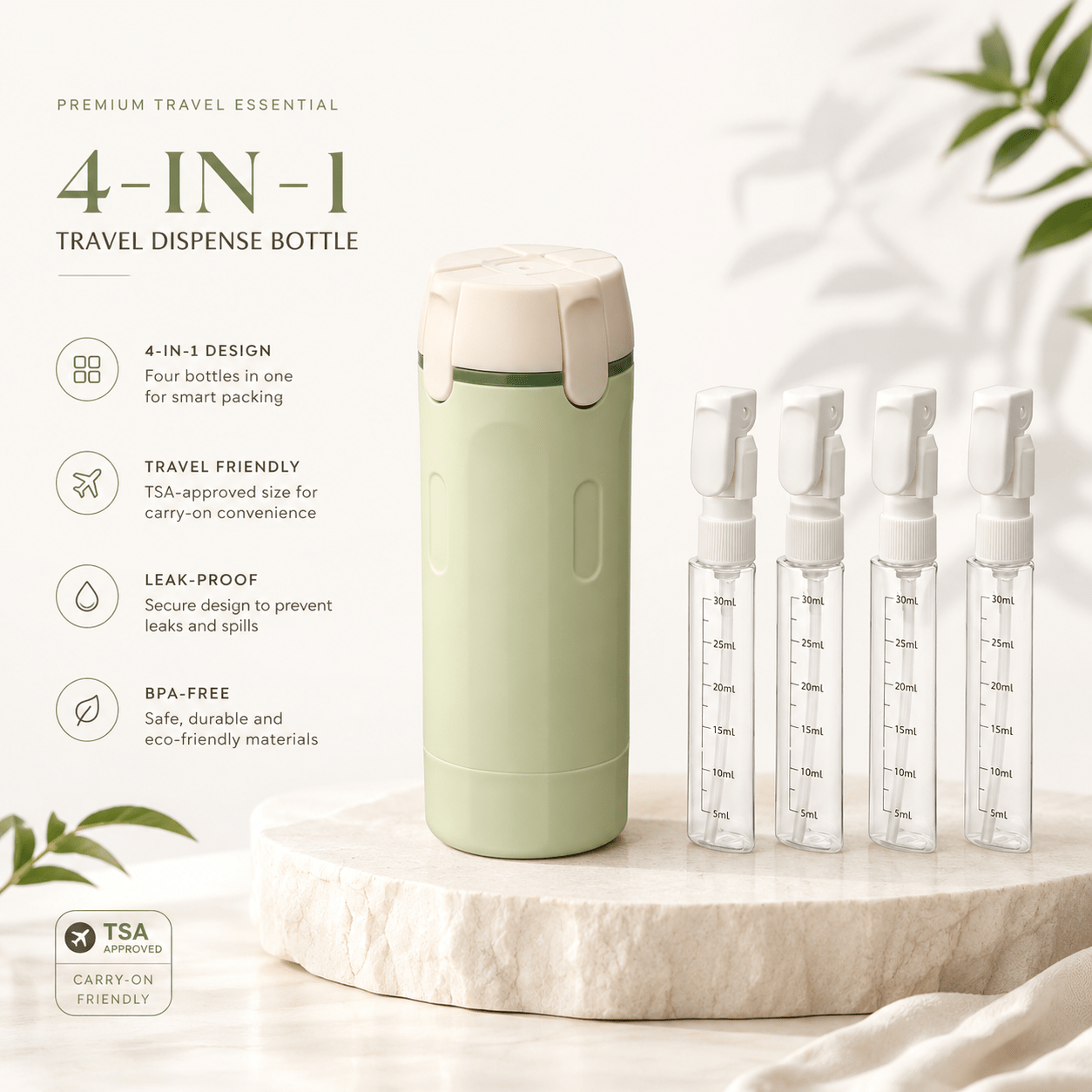 4 - in - 1 Travel Dispenser Bottle - Auranest