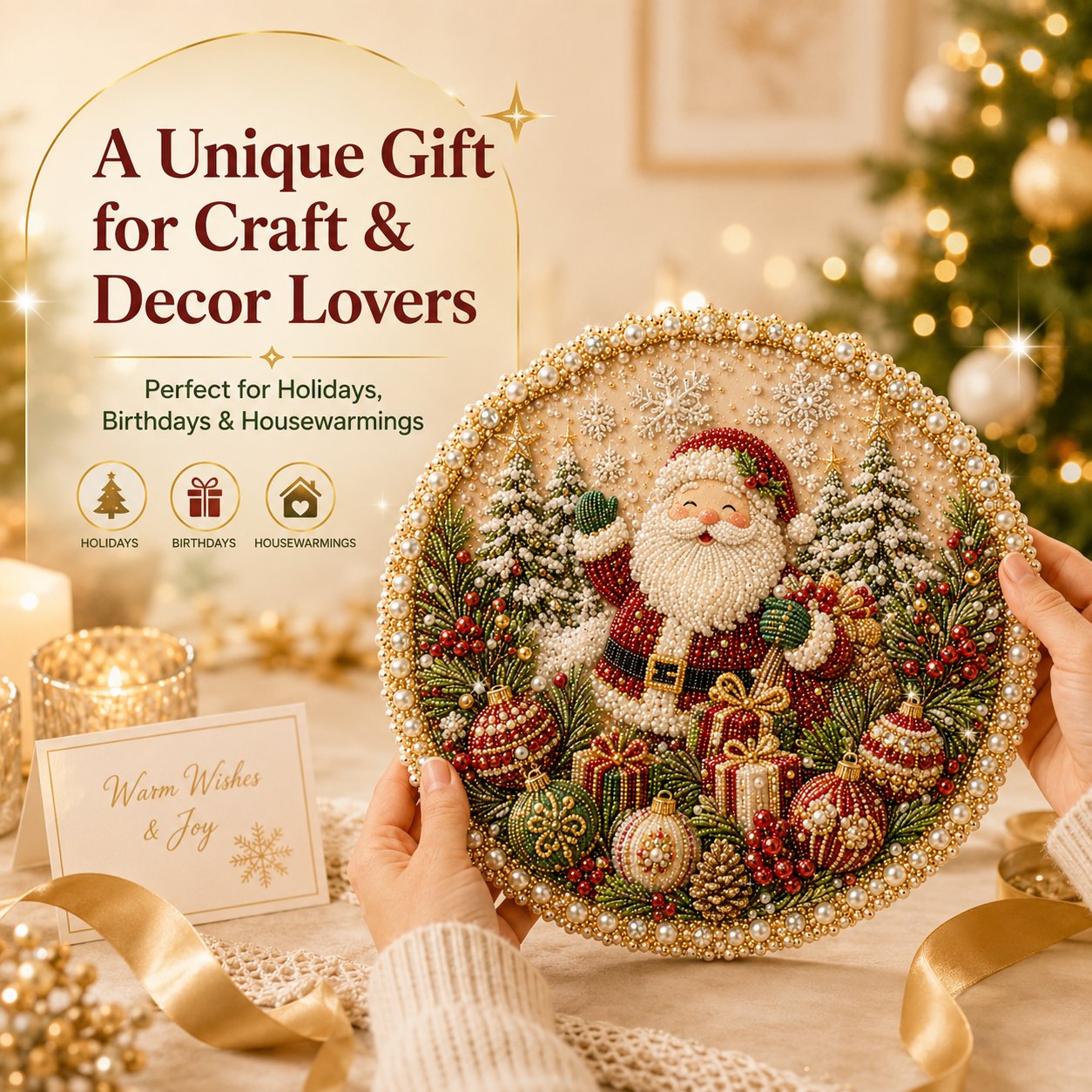 🌸🌻🍂🎄✨ Four Seasons & Holiday Pearl Art Hanging Wreath Kit | Luxury Flocked Canvas with Scratch-Resistant Non-Fading Pearl Beads DIY Handmade Seasonal Decor 💎