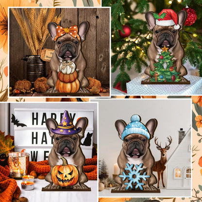 🎁 Cute Animal Wooden Desk Sign🐾 Interchangeable Seasonal Decor for Pet Lovers