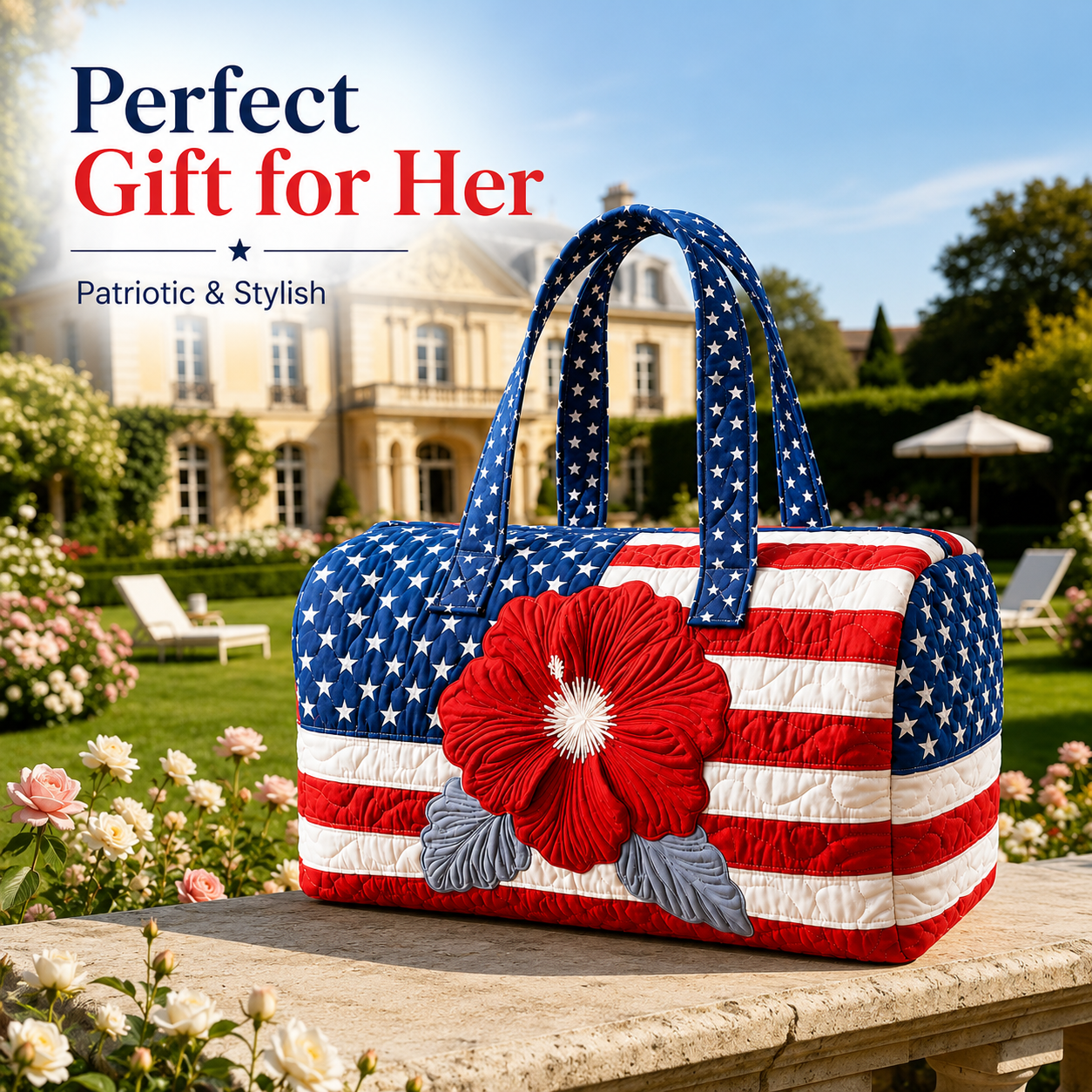 The Perfect Gift for Patriots 🎁🇺🇸 Handcrafted Quilted Tote with 3D Floral Flag 🌸