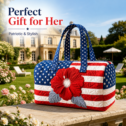 The Perfect Gift for Patriots 🎁🇺🇸 Handcrafted Quilted Tote with 3D Floral Flag 🌸