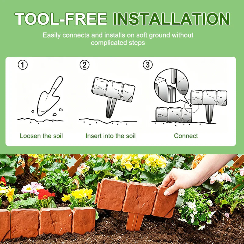 🌿Decorative Stone-Look Garden Edging Fence | Weather-Resistant, Tool-Free Install — 10 & 20 PCS