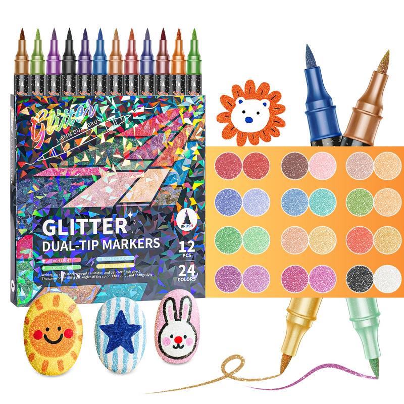 🎨Glitter Effect Brush Markers🥇✨: Create Sparkling Art Smoothly 🥳(🌈24-96 Colors | Smooth No Clog | No Bleed Through📝