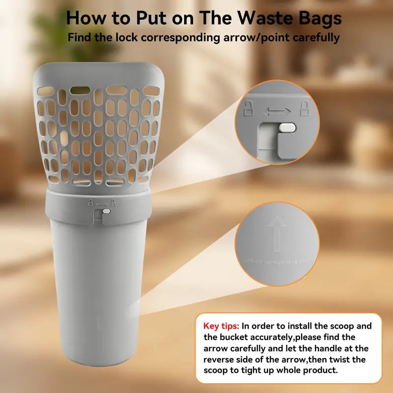 🎉Cat Litter Scooper with Holder,2-in-1 Detachable Sifter and Trash Box System with Refilled Bags