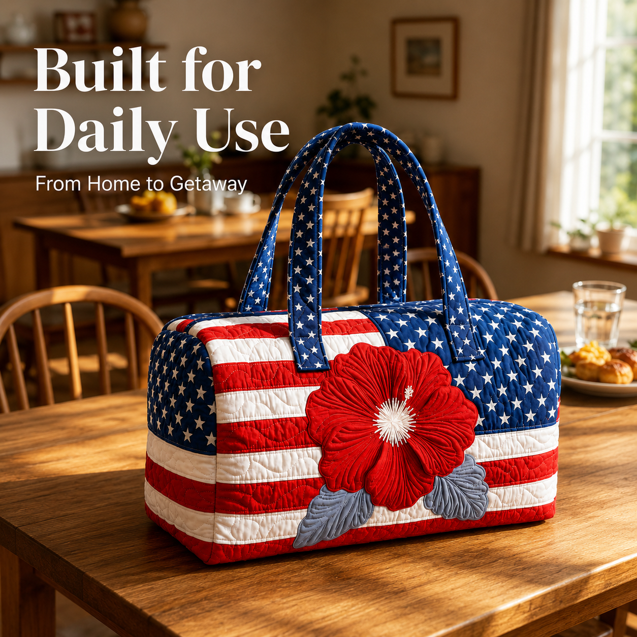 The Perfect Gift for Patriots 🎁🇺🇸 Handcrafted Quilted Tote with 3D Floral Flag 🌸