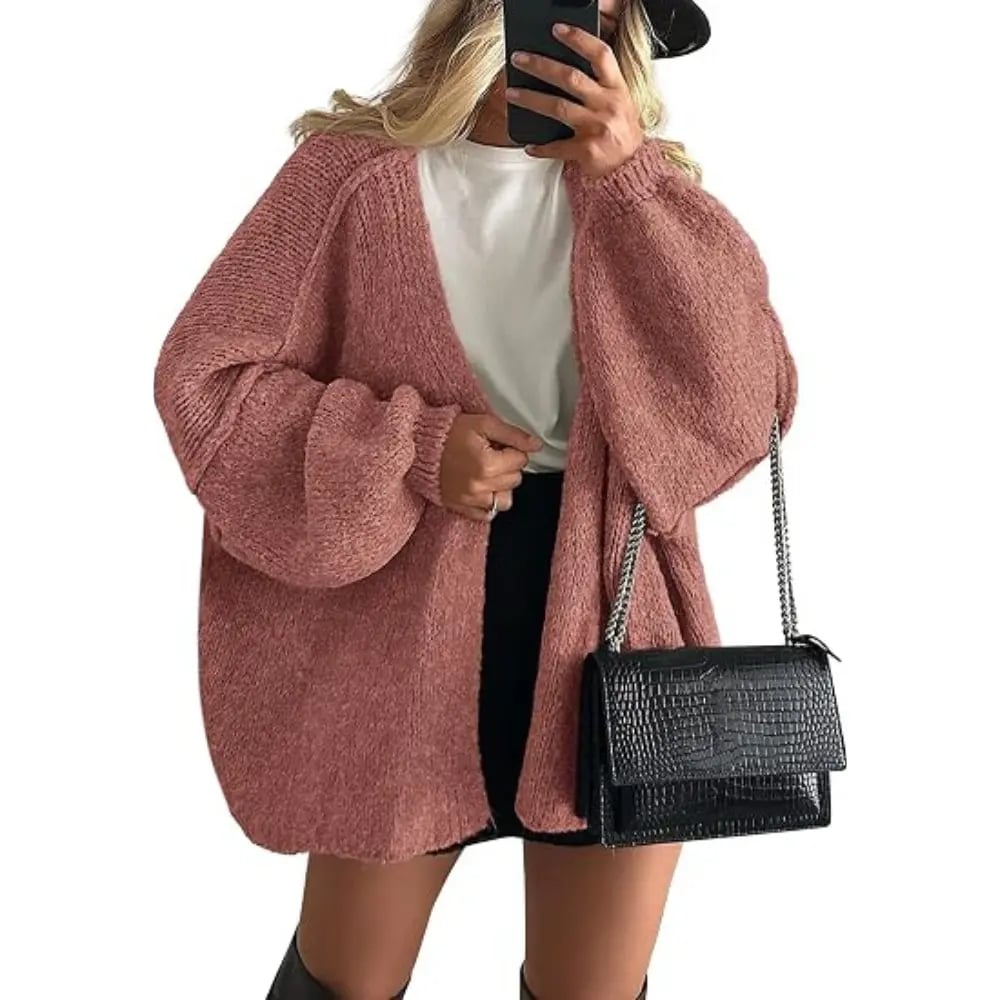 Women's Oversized Cardigan Sweater Fall Long Lantern Sleeve Knit Open Front Lightweight Sweater Knitwear Tops