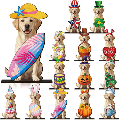 🎁 Cute Animal Wooden Desk Sign🐾 Interchangeable Seasonal Decor for Pet Lovers
