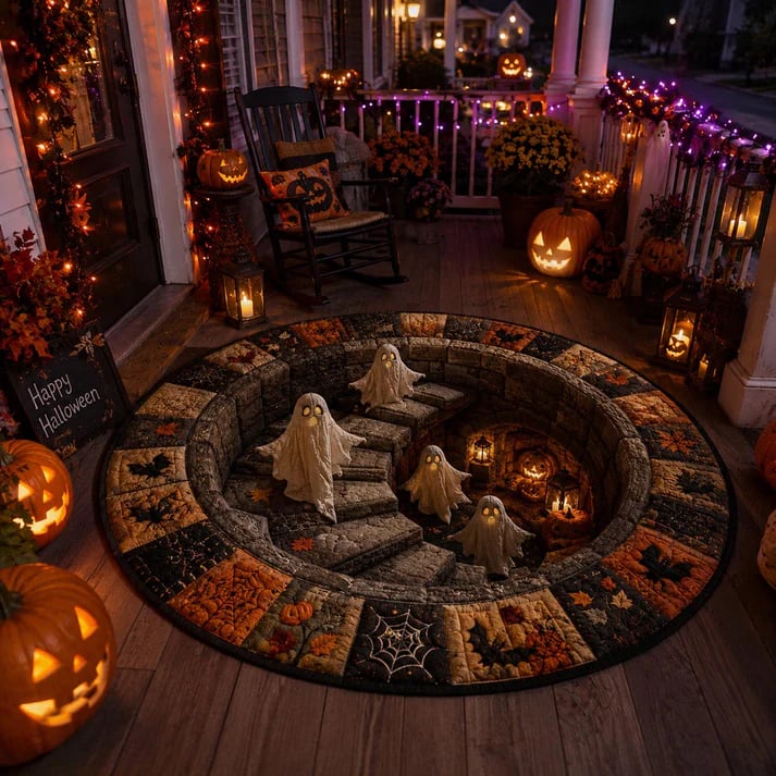 🔥 3D Haunted Staircase Round Rug – Spooky Halloween Optical Illusion 👻