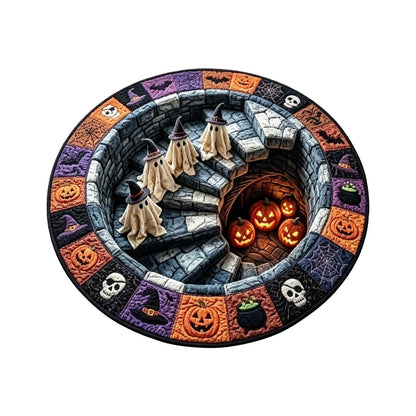 🔥 3D Haunted Staircase Round Rug – Spooky Halloween Optical Illusion 👻